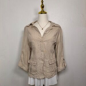 linen charter club luxury petite oatmeal beige linen jacket dainty boho chic